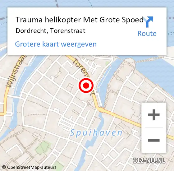 Locatie op kaart van de 112 melding: Trauma helikopter Met Grote Spoed Naar Dordrecht, Torenstraat op 25 november 2024 20:40