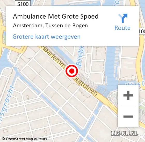 Locatie op kaart van de 112 melding: Ambulance Met Grote Spoed Naar Amsterdam, Tussen de Bogen op 25 november 2024 20:47