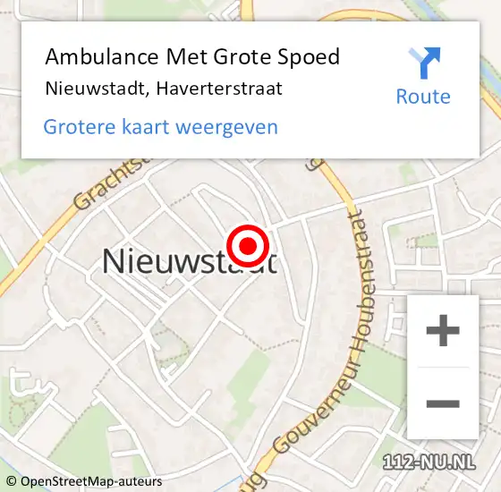 Locatie op kaart van de 112 melding: Ambulance Met Grote Spoed Naar Nieuwstadt, Haverterstraat op 28 oktober 2014 09:04