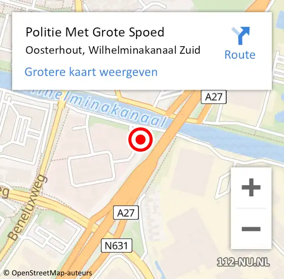 Locatie op kaart van de 112 melding: Politie Met Grote Spoed Naar Oosterhout, Wilhelminakanaal Zuid op 25 november 2024 21:04