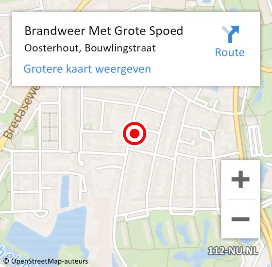 Locatie op kaart van de 112 melding: Brandweer Met Grote Spoed Naar Oosterhout, Bouwlingstraat op 25 november 2024 21:14