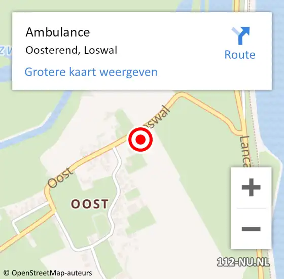 Locatie op kaart van de 112 melding: Ambulance Oosterend, Loswal op 25 november 2024 21:15