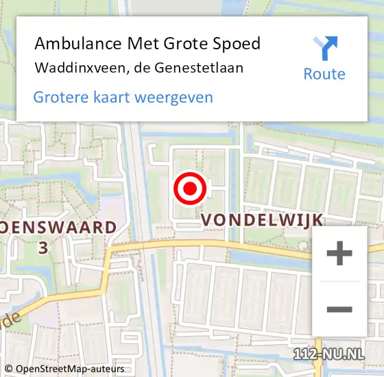 Locatie op kaart van de 112 melding: Ambulance Met Grote Spoed Naar Waddinxveen, de Genestetlaan op 25 november 2024 21:17