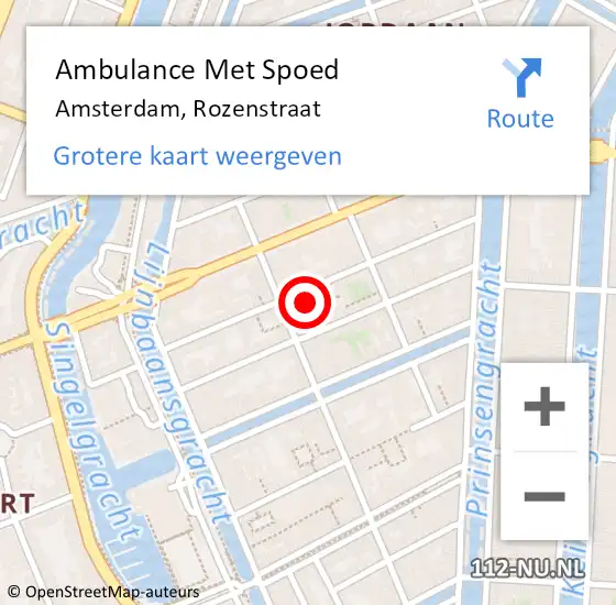 Locatie op kaart van de 112 melding: Ambulance Met Spoed Naar Amsterdam, Rozenstraat op 25 november 2024 21:17