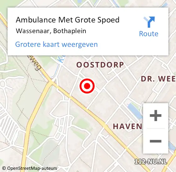 Locatie op kaart van de 112 melding: Ambulance Met Grote Spoed Naar Wassenaar, Bothaplein op 25 november 2024 21:23