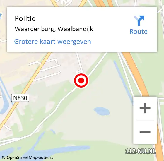 Locatie op kaart van de 112 melding: Politie Waardenburg, Waalbandijk op 25 november 2024 21:28