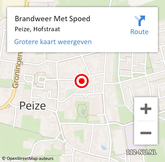 Locatie op kaart van de 112 melding: Brandweer Met Spoed Naar Peize, Hofstraat op 25 november 2024 22:40