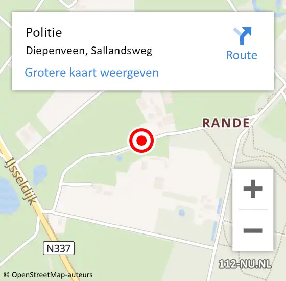 Locatie op kaart van de 112 melding: Politie Diepenveen, Sallandsweg op 25 november 2024 22:50