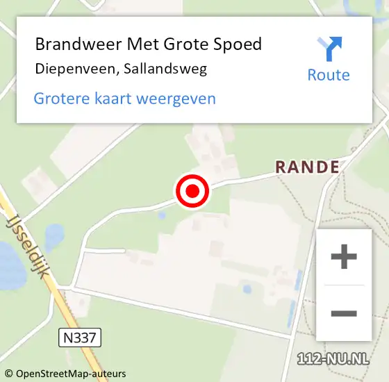 Locatie op kaart van de 112 melding: Brandweer Met Grote Spoed Naar Diepenveen, Sallandsweg op 25 november 2024 22:50