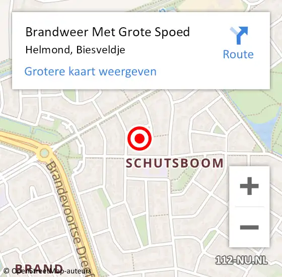 Locatie op kaart van de 112 melding: Brandweer Met Grote Spoed Naar Helmond, Biesveldje op 25 november 2024 23:03