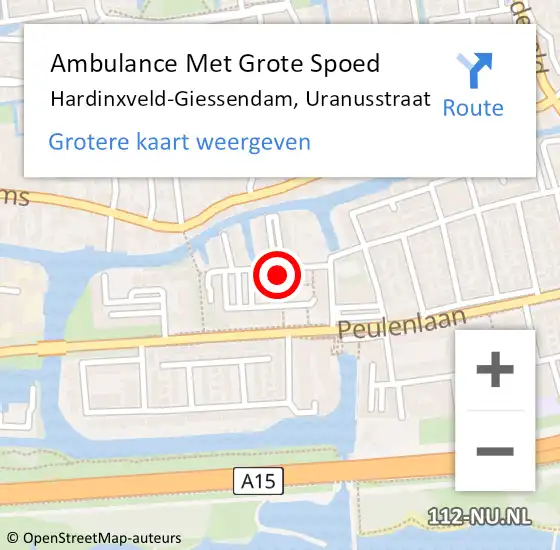 Locatie op kaart van de 112 melding: Ambulance Met Grote Spoed Naar Hardinxveld-Giessendam, Uranusstraat op 25 november 2024 23:05