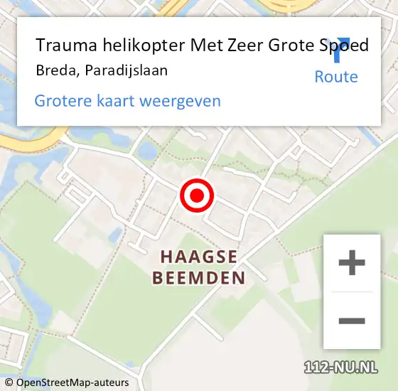 Locatie op kaart van de 112 melding: Trauma helikopter Met Zeer Grote Spoed Naar Breda, Paradijslaan op 25 november 2024 23:42