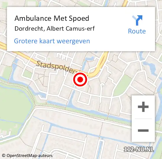 Locatie op kaart van de 112 melding: Ambulance Met Spoed Naar Dordrecht, Albert Camus-erf op 26 november 2024 00:48