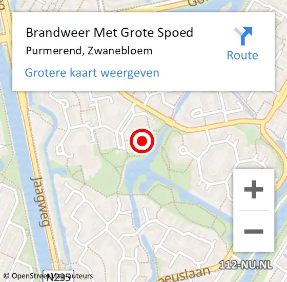 Locatie op kaart van de 112 melding: Brandweer Met Grote Spoed Naar Purmerend, Zwanebloem op 26 november 2024 02:38