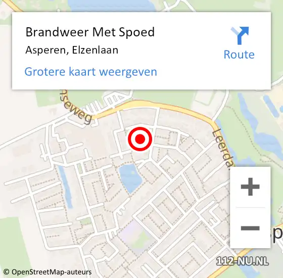 Locatie op kaart van de 112 melding: Brandweer Met Spoed Naar Asperen, Elzenlaan op 26 november 2024 02:52