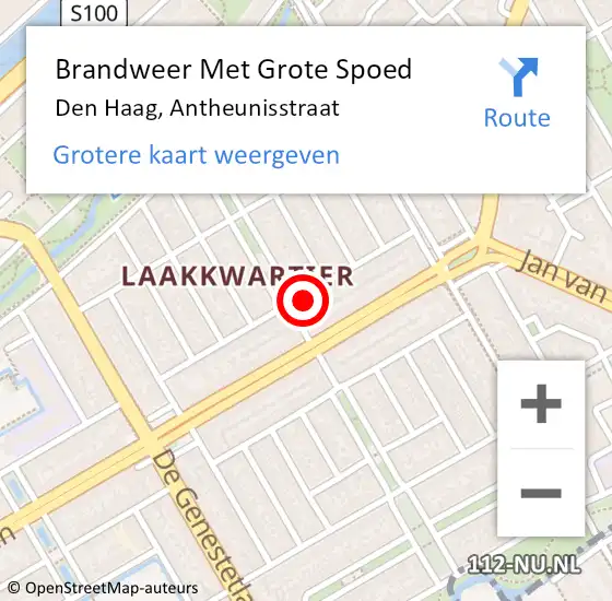 Locatie op kaart van de 112 melding: Brandweer Met Grote Spoed Naar Den Haag, Antheunisstraat op 26 november 2024 02:55