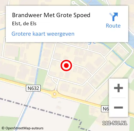 Locatie op kaart van de 112 melding: Brandweer Met Grote Spoed Naar Elst, de Els op 26 november 2024 03:16