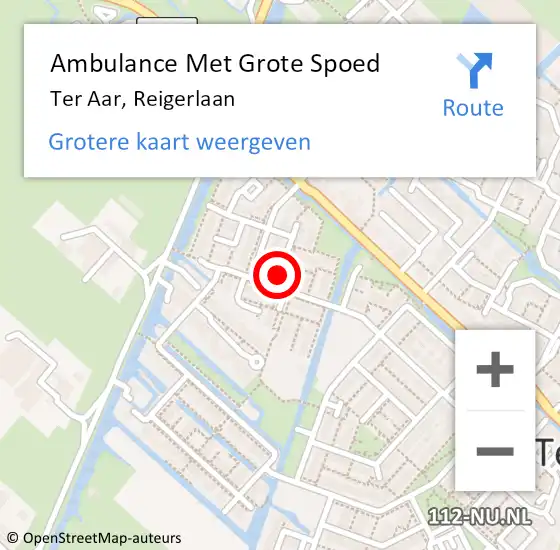 Locatie op kaart van de 112 melding: Ambulance Met Grote Spoed Naar Ter Aar, Reigerlaan op 26 november 2024 03:33