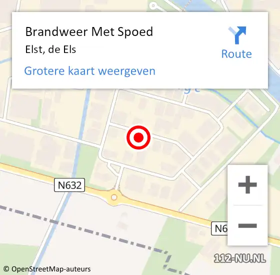 Locatie op kaart van de 112 melding: Brandweer Met Spoed Naar Elst, de Els op 26 november 2024 03:40