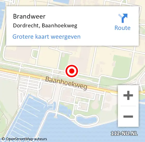 Locatie op kaart van de 112 melding: Brandweer Dordrecht, Baanhoekweg op 26 november 2024 04:10