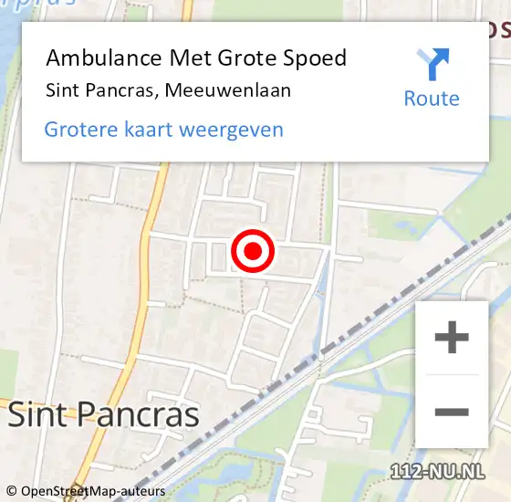 Locatie op kaart van de 112 melding: Ambulance Met Grote Spoed Naar Sint Pancras, Meeuwenlaan op 26 november 2024 06:01