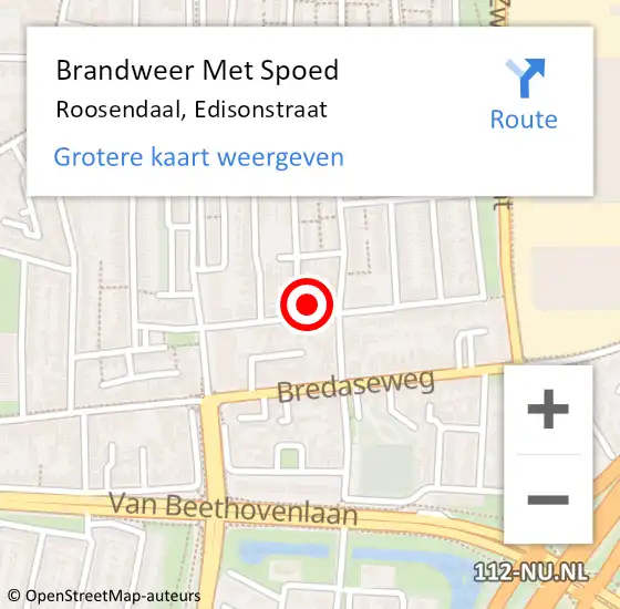 Locatie op kaart van de 112 melding: Brandweer Met Spoed Naar Roosendaal, Edisonstraat op 26 november 2024 07:24