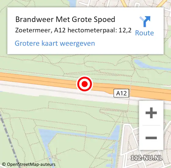 Locatie op kaart van de 112 melding: Brandweer Met Grote Spoed Naar Zoetermeer, A12 hectometerpaal: 12,2 op 26 november 2024 07:31