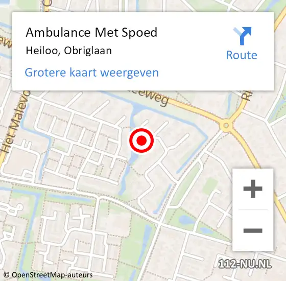 Locatie op kaart van de 112 melding: Ambulance Met Spoed Naar Heiloo, Obriglaan op 26 november 2024 07:39