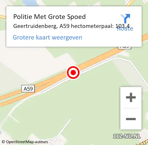 Locatie op kaart van de 112 melding: Politie Met Grote Spoed Naar Geertruidenberg, A59 hectometerpaal: 103,4 op 26 november 2024 08:01