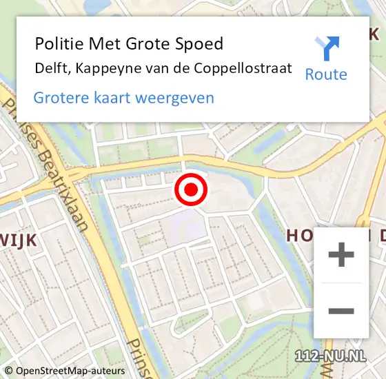 Locatie op kaart van de 112 melding: Politie Met Grote Spoed Naar Delft, Kappeyne van de Coppellostraat op 26 november 2024 08:10