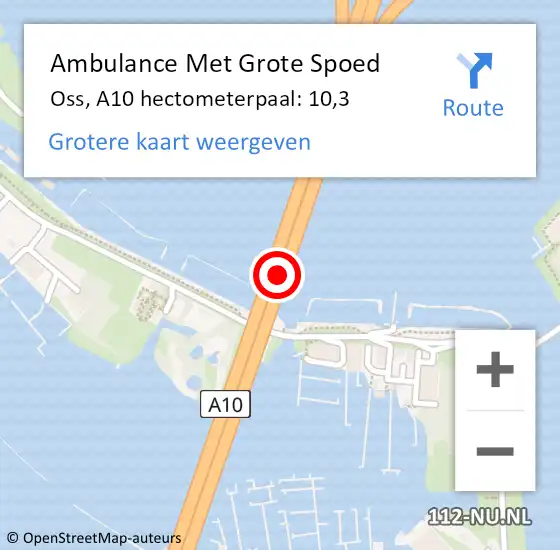 Locatie op kaart van de 112 melding: Ambulance Met Grote Spoed Naar Oss, A10 hectometerpaal: 10,3 op 26 november 2024 08:35