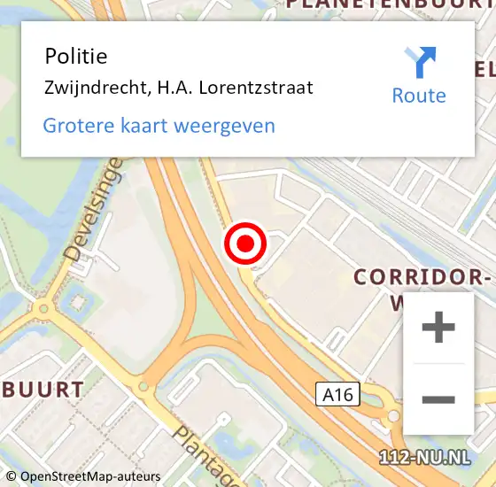 Locatie op kaart van de 112 melding: Politie Zwijndrecht, H.A. Lorentzstraat op 26 november 2024 09:02