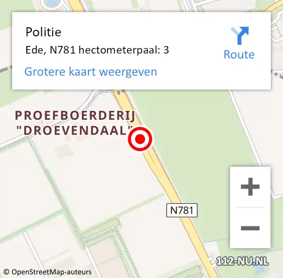 Locatie op kaart van de 112 melding: Politie Ede, N781 hectometerpaal: 3 op 26 november 2024 09:06