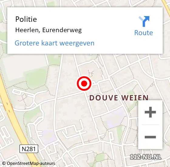 Locatie op kaart van de 112 melding: Politie Heerlen, Eurenderweg op 26 november 2024 09:26