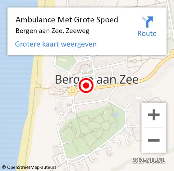 Locatie op kaart van de 112 melding: Ambulance Met Grote Spoed Naar Bergen aan Zee, Zeeweg op 26 november 2024 10:25