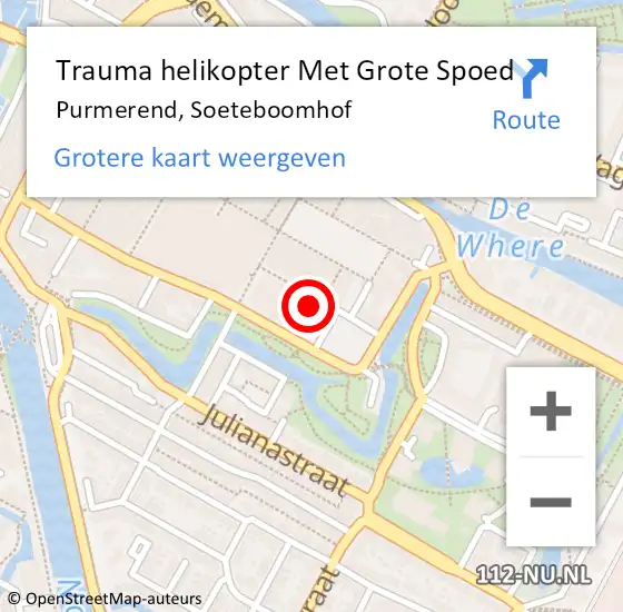 Locatie op kaart van de 112 melding: Trauma helikopter Met Grote Spoed Naar Purmerend, Soeteboomhof op 26 november 2024 10:57