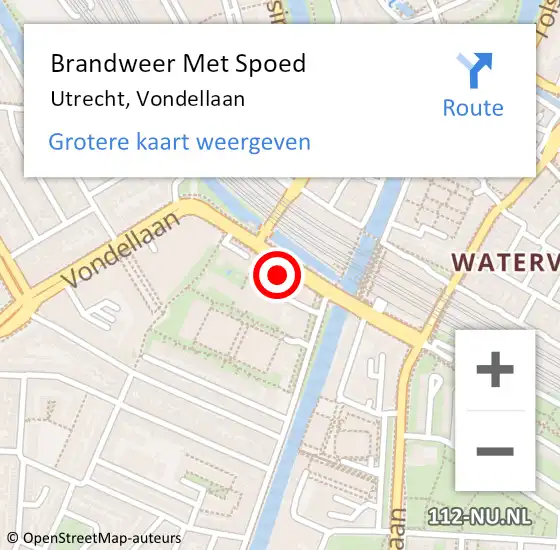 Locatie op kaart van de 112 melding: Brandweer Met Spoed Naar Utrecht, Vondellaan op 26 november 2024 11:33