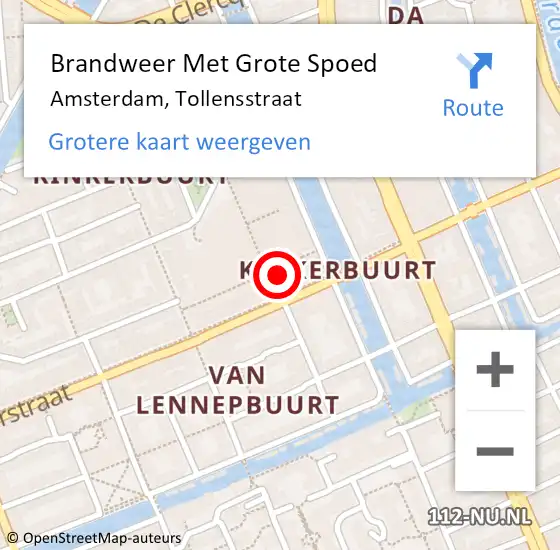 Locatie op kaart van de 112 melding: Brandweer Met Grote Spoed Naar Amsterdam, Tollensstraat op 26 november 2024 11:34