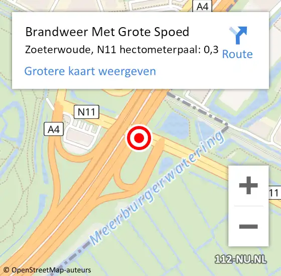 Locatie op kaart van de 112 melding: Brandweer Met Grote Spoed Naar Zoeterwoude, N11 hectometerpaal: 0,3 op 26 november 2024 11:44