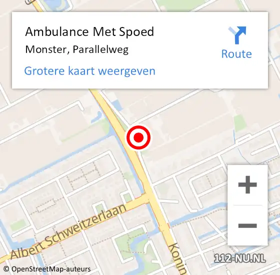 Locatie op kaart van de 112 melding: Ambulance Met Spoed Naar Monster, Parallelweg op 26 november 2024 11:51