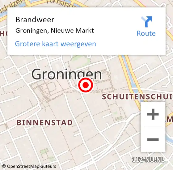 Locatie op kaart van de 112 melding: Brandweer Groningen, Nieuwe Markt op 26 november 2024 11:58