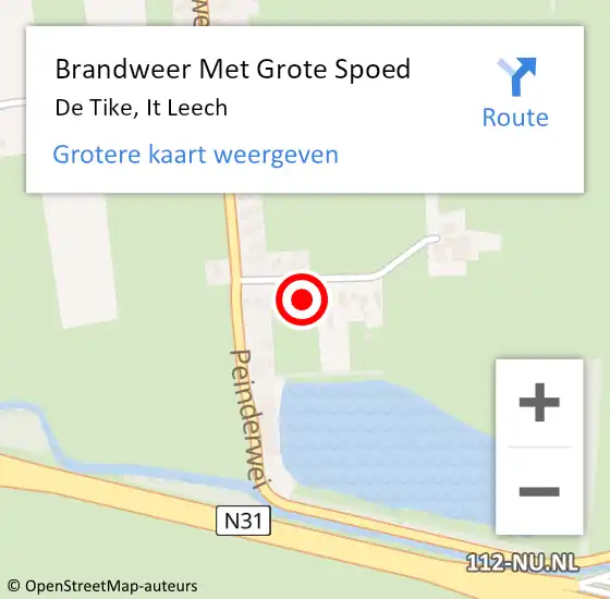 Locatie op kaart van de 112 melding: Brandweer Met Grote Spoed Naar De Tike, It Leech op 26 november 2024 11:59