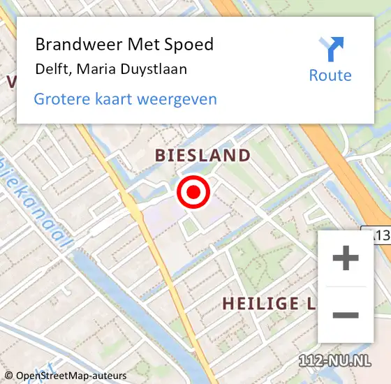 Locatie op kaart van de 112 melding: Brandweer Met Spoed Naar Delft, Maria Duystlaan op 26 november 2024 12:08