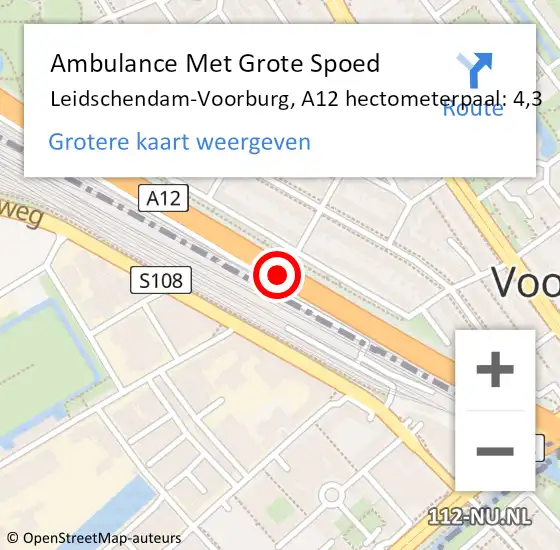 Locatie op kaart van de 112 melding: Ambulance Met Grote Spoed Naar Leidschendam-Voorburg, A12 hectometerpaal: 4,3 op 26 november 2024 12:08