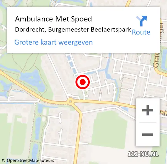 Locatie op kaart van de 112 melding: Ambulance Met Spoed Naar Dordrecht, Burgemeester Beelaertspark op 26 november 2024 12:34