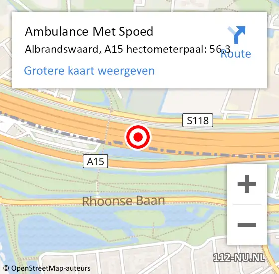 Locatie op kaart van de 112 melding: Ambulance Met Spoed Naar Albrandswaard, A15 hectometerpaal: 56,3 op 26 november 2024 12:37