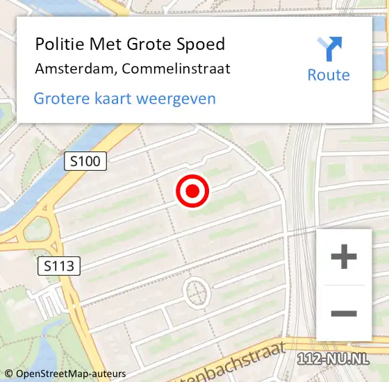 Locatie op kaart van de 112 melding: Politie Met Grote Spoed Naar Amsterdam, Commelinstraat op 26 november 2024 12:38