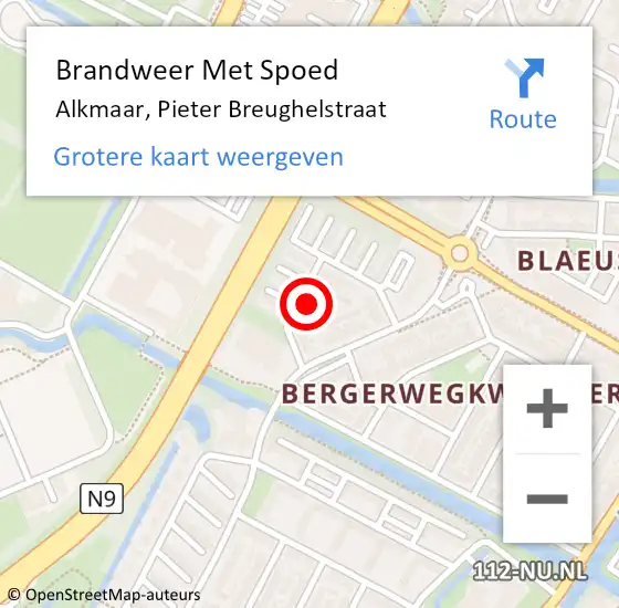 Locatie op kaart van de 112 melding: Brandweer Met Spoed Naar Alkmaar, Pieter Breughelstraat op 26 november 2024 13:01