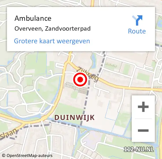 Locatie op kaart van de 112 melding: Ambulance Overveen, Zandvoorterpad op 26 november 2024 13:09