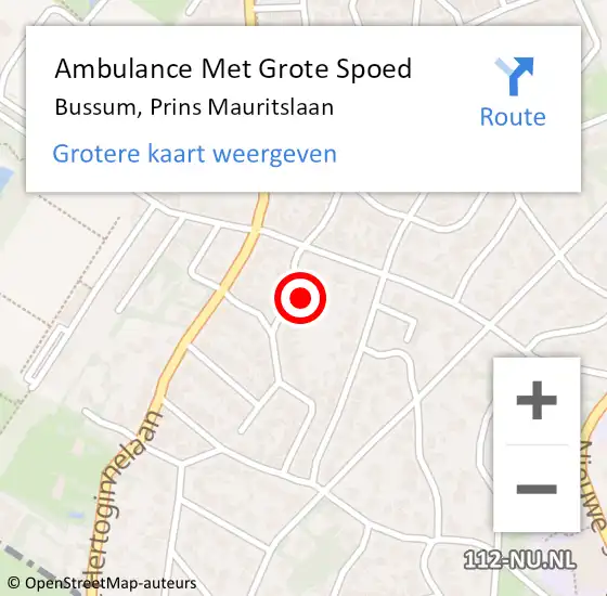 Locatie op kaart van de 112 melding: Ambulance Met Grote Spoed Naar Bussum, Prins Mauritslaan op 28 oktober 2014 10:14